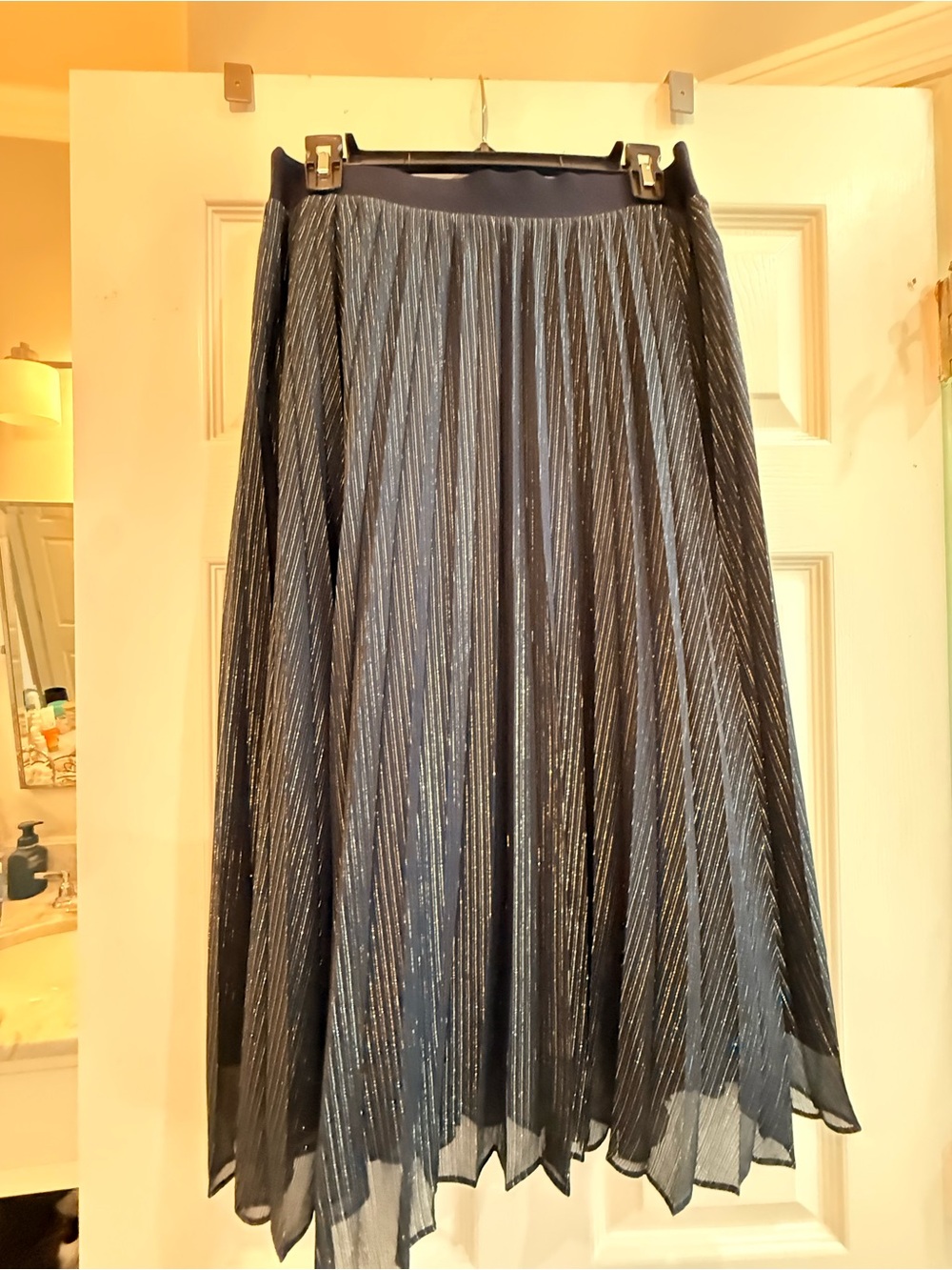 Ann Taylor Navy Metallic Stripe Circle Skirt